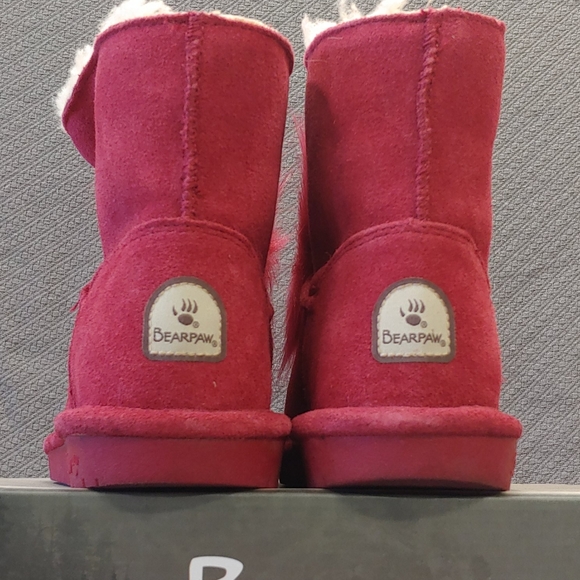 BEARPAW Suede Pom Pom Boot Cranberry Red - 8 - Picture 7 of 13